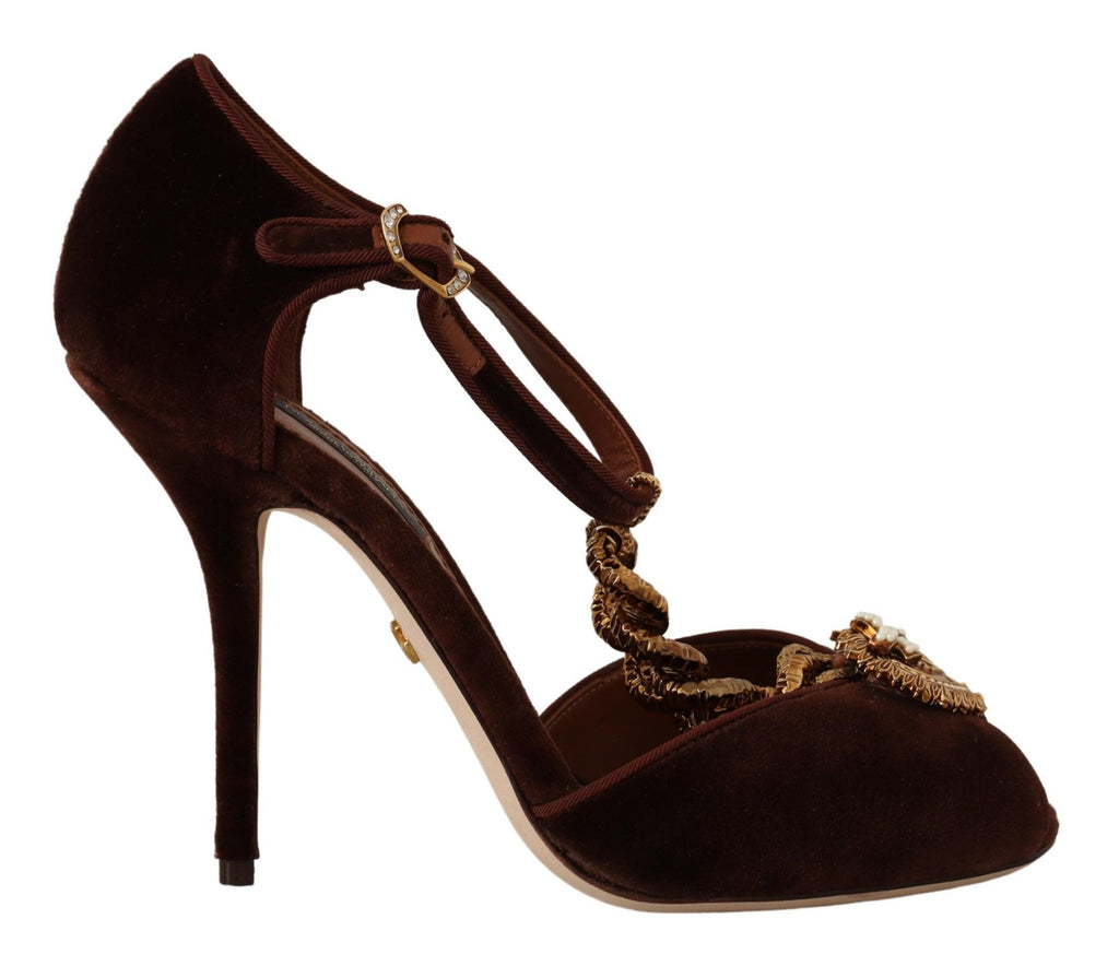 Dolce & Gabbana Brown Coppar Devotion Heart Sandals Shoes Dolce & Gabbana