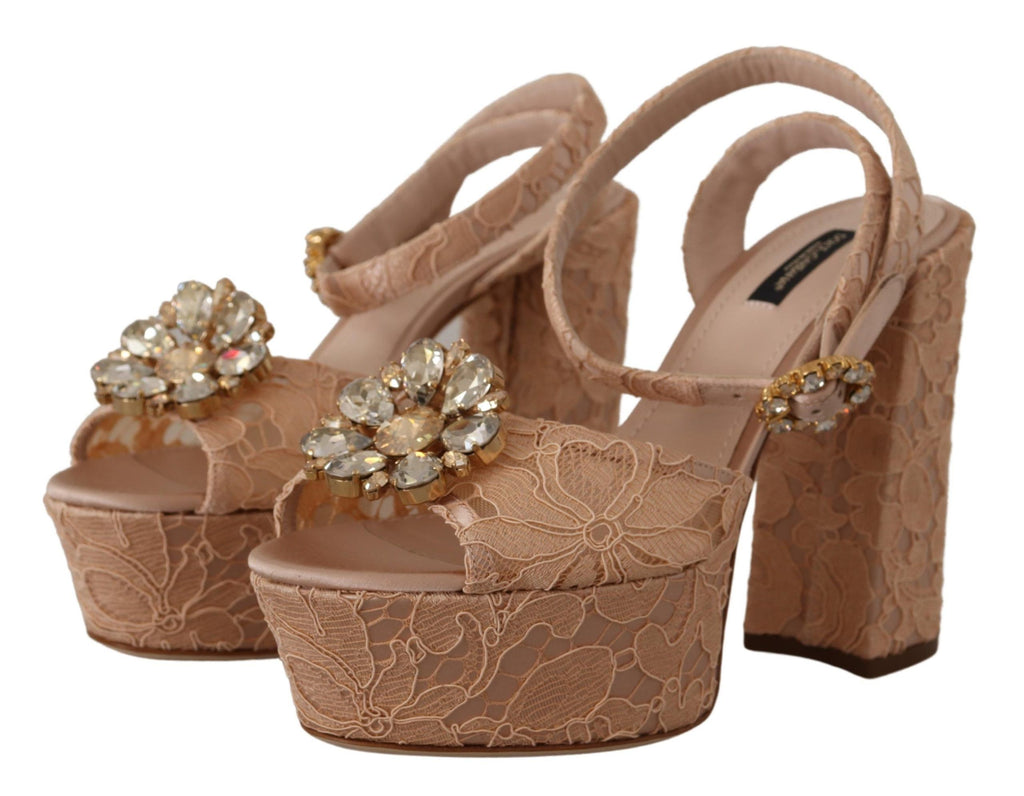 Dolce & Gabbana Pink Lace Taormina Platform Sandals Shoes Dolce & Gabbana