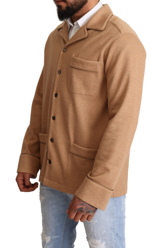 Dolce & Gabbana Brown Cotton Button Collared Coat Jacket - Luxe & Glitz