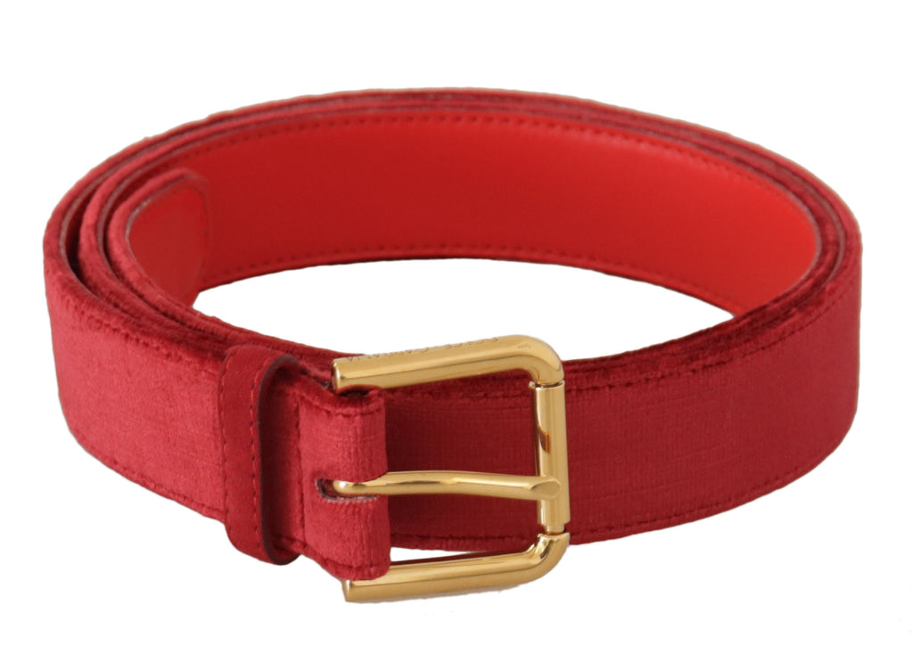 Dolce & Gabbana Red Velvet Gold Logo Engraved Metal Buckle Belt Dolce & Gabbana