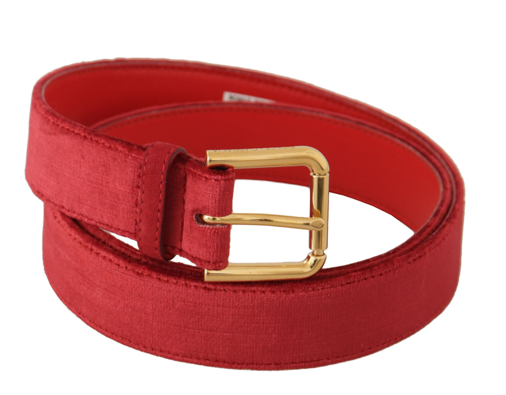 Dolce & Gabbana Red Velvet Gold Logo Engraved Metal Buckle Belt Dolce & Gabbana