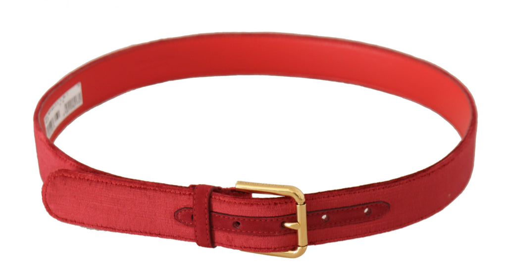 Dolce & Gabbana Red Velvet Gold Logo Engraved Metal Buckle Belt Dolce & Gabbana