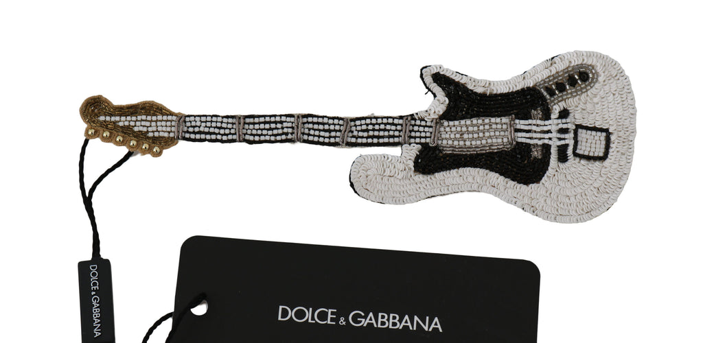 Dolce & Gabbana Gold Brass Beaded Guitar Pin Accessory Brooch Dolce & Gabbana