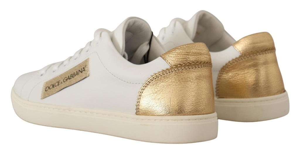 Dolce & Gabbana White Gold Leather Low Top Sneakers Dolce & Gabbana