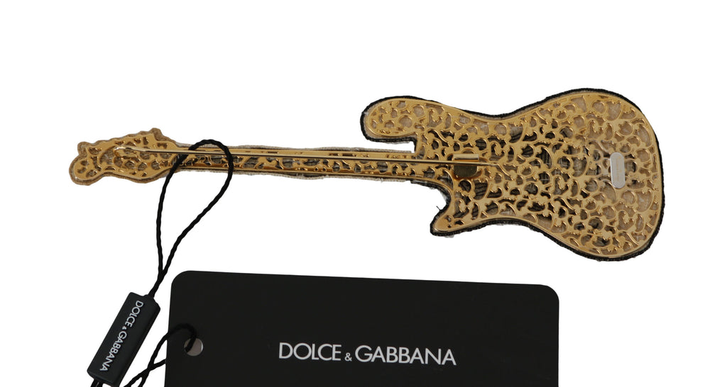 Dolce & Gabbana Gold Brass Beaded Guitar Pin Accessory Brooch Dolce & Gabbana