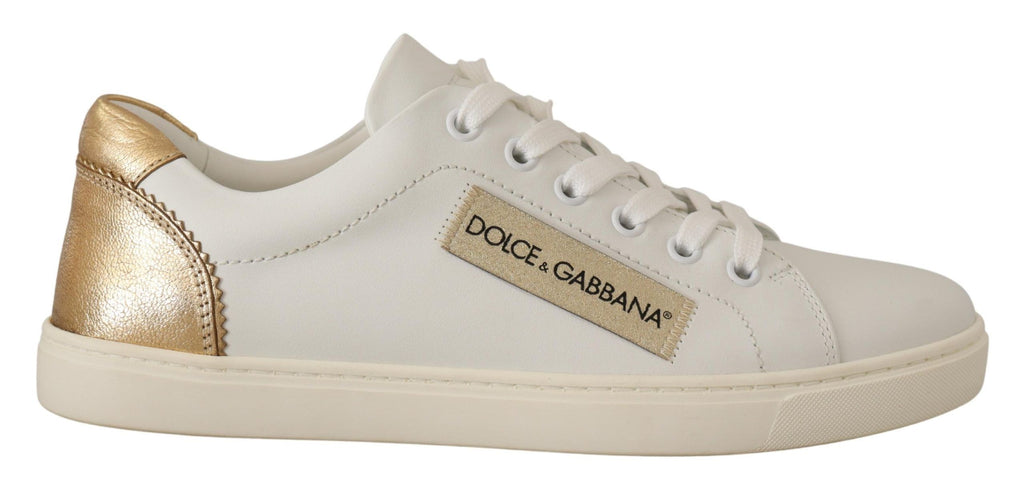 Dolce & Gabbana White Gold Leather Low Top Sneakers Dolce & Gabbana