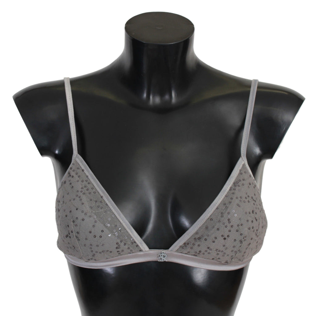 Ermanno Scervino Gray Nylon Sequined Triangolo Bra Underwear - Luxe & Glitz