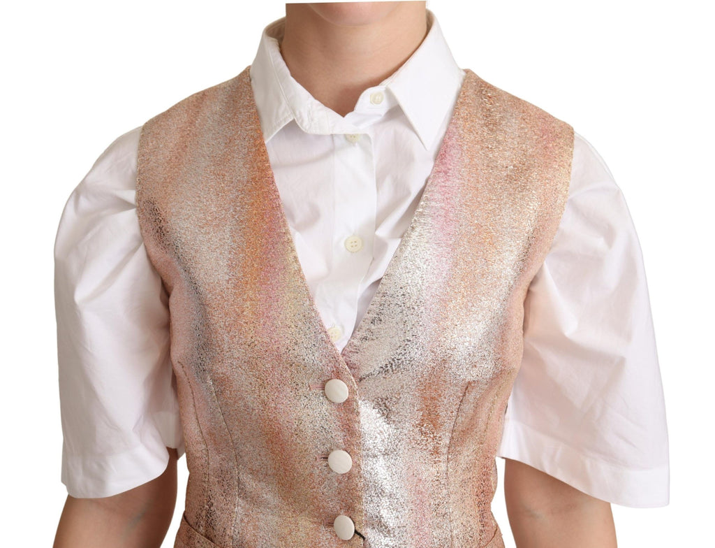 Dolce & Gabbana Pink Waistcoat Stripe Waistcoat Vest Top - Luxe & Glitz