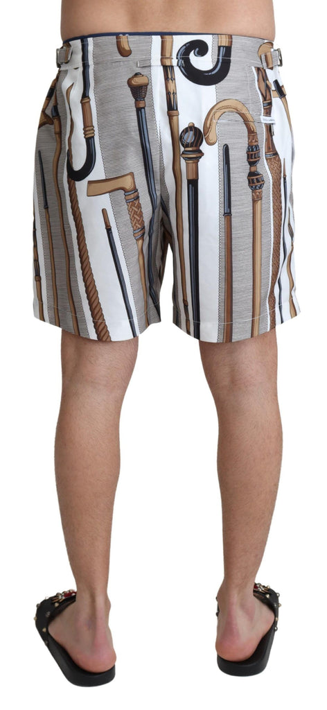 Dolce & Gabbana White Walking Stick Beachwear Shorts Swimshorts - Luxe & Glitz