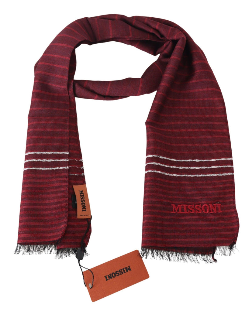 Missoni Red  Wool Striped Unisex Neck Wrap Shawl Fringes Scarf - Luxe & Glitz