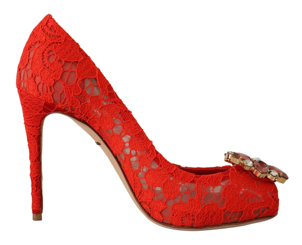 Dolce & Gabbana Red Taormina Lace Crystal Heels Pumps Dolce & Gabbana