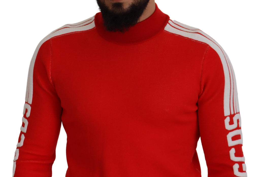GCDS Red Wool Logo Printed Crew Neck Men Pullover Sweater GCDS