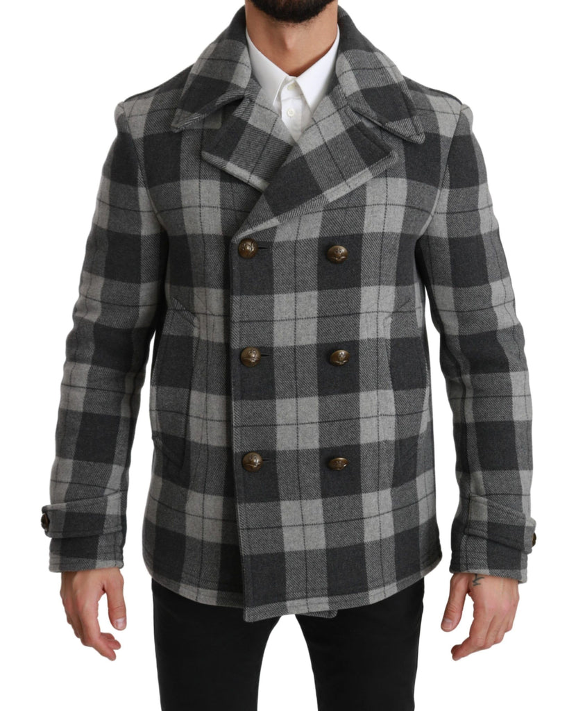Dolce & Gabbana Gray Check Wool Cashmere Coat Jacket - Luxe & Glitz