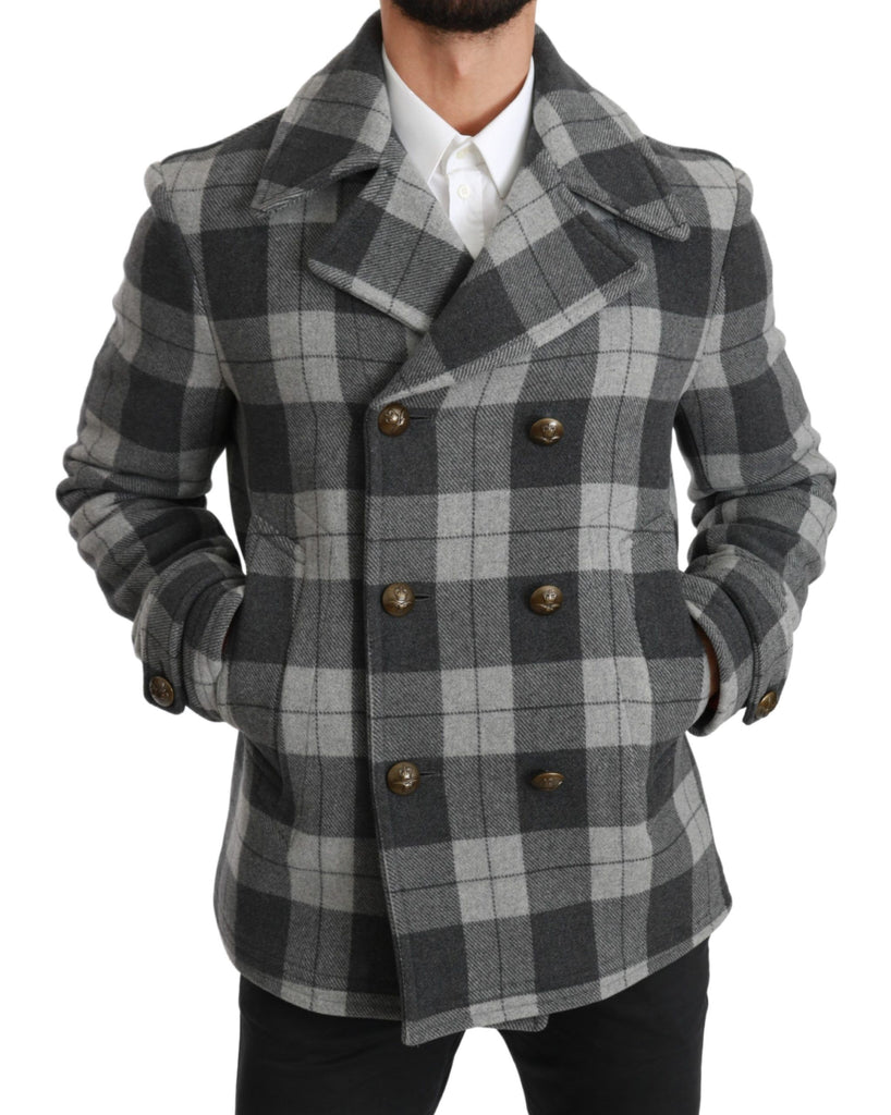 Dolce & Gabbana Gray Check Wool Cashmere Coat Jacket - Luxe & Glitz