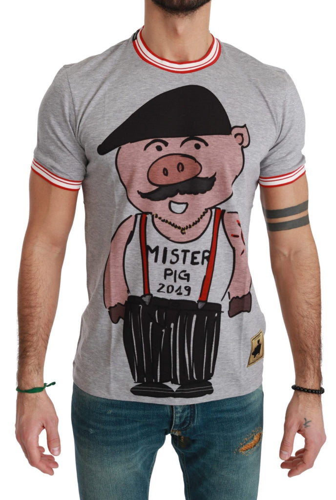 Dolce & Gabbana Gray Cotton Top 2019 Year of the Pig T-shirt - Luxe & Glitz