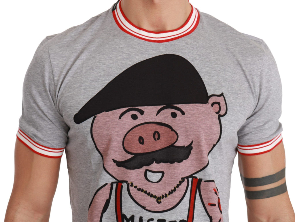 Dolce & Gabbana Gray Cotton Top 2019 Year of the Pig T-shirt - Luxe & Glitz
