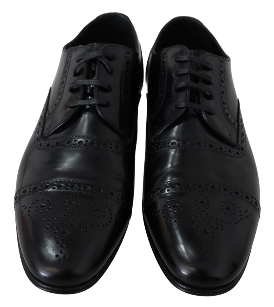 Dolce & Gabbana Black Leather Men Derby Formal Loafers Shoes Dolce & Gabbana