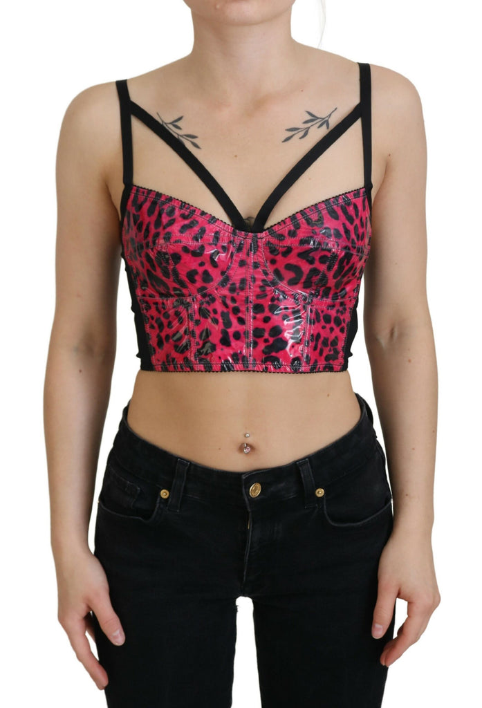 Dolce & Gabbana Pink Leopard Print Cropped Bustier Corset Top Dolce & Gabbana