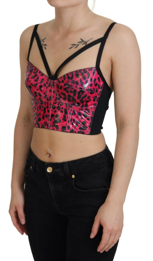 Dolce & Gabbana Pink Leopard Print Cropped Bustier Corset Top Dolce & Gabbana