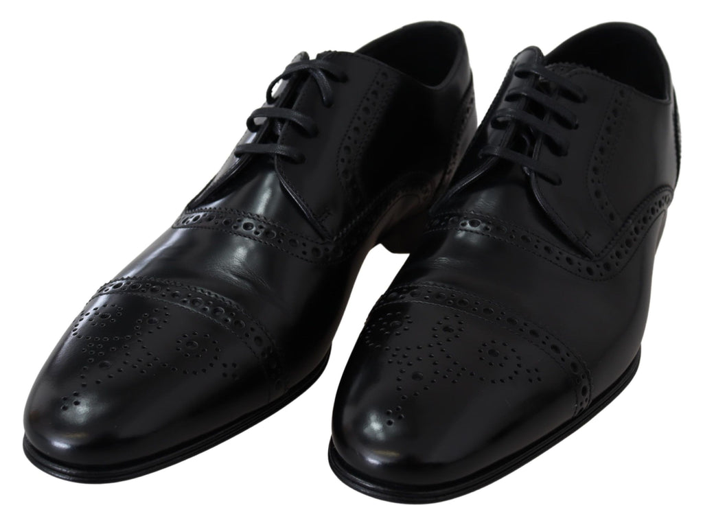 Dolce & Gabbana Black Leather Men Derby Formal Loafers Shoes Dolce & Gabbana