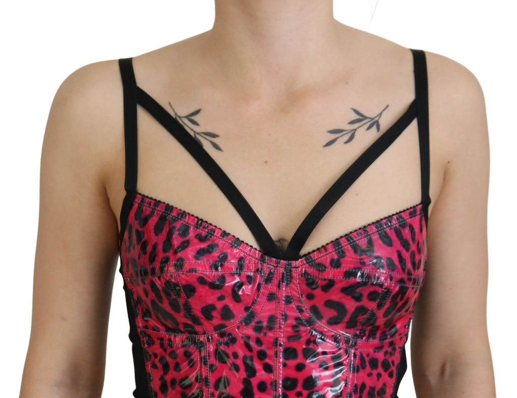 Dolce & Gabbana Pink Leopard Print Cropped Bustier Corset Top Dolce & Gabbana