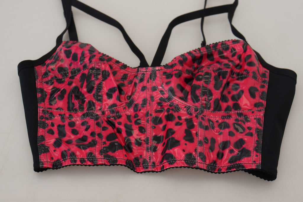 Dolce & Gabbana Pink Leopard Print Cropped Bustier Corset Top Dolce & Gabbana