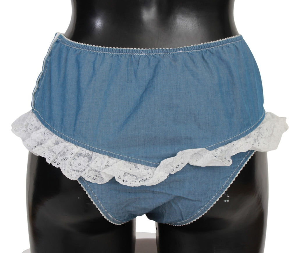 Ermanno Scervino Blue Cotton Lace Slip Denim Bottom Underwear - Luxe & Glitz