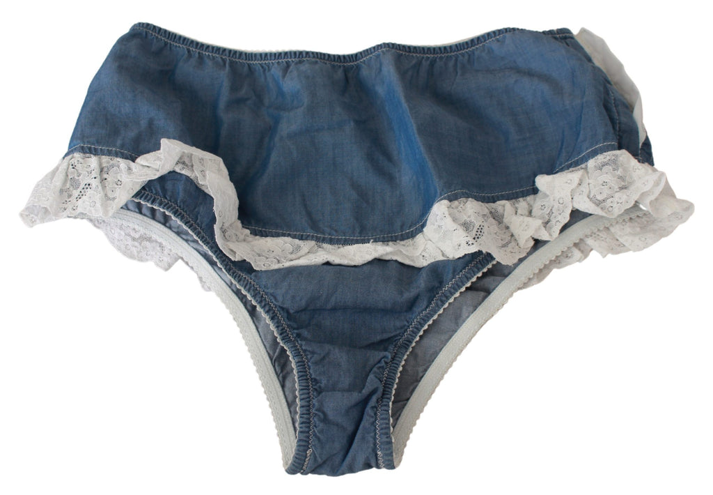 Ermanno Scervino Blue Cotton Lace Slip Denim Bottom Underwear - Luxe & Glitz