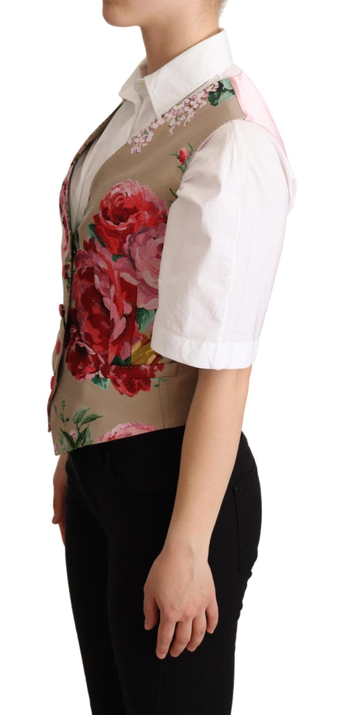 Dolce & Gabbana Beige Jacquard Floral Print Waistcoat Vest - Luxe & Glitz