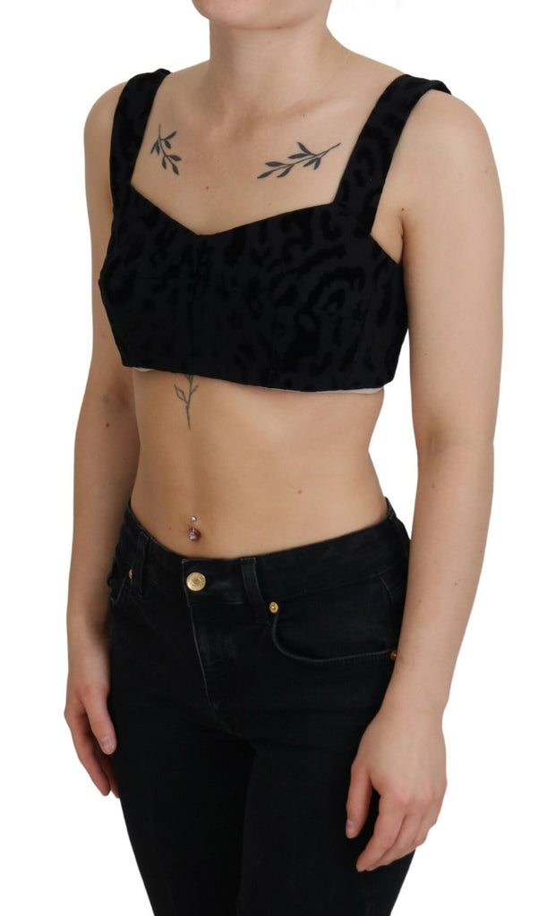 Dolce & Gabbana Black Leopard Cropped Bustier Corset Bra Top Dolce & Gabbana