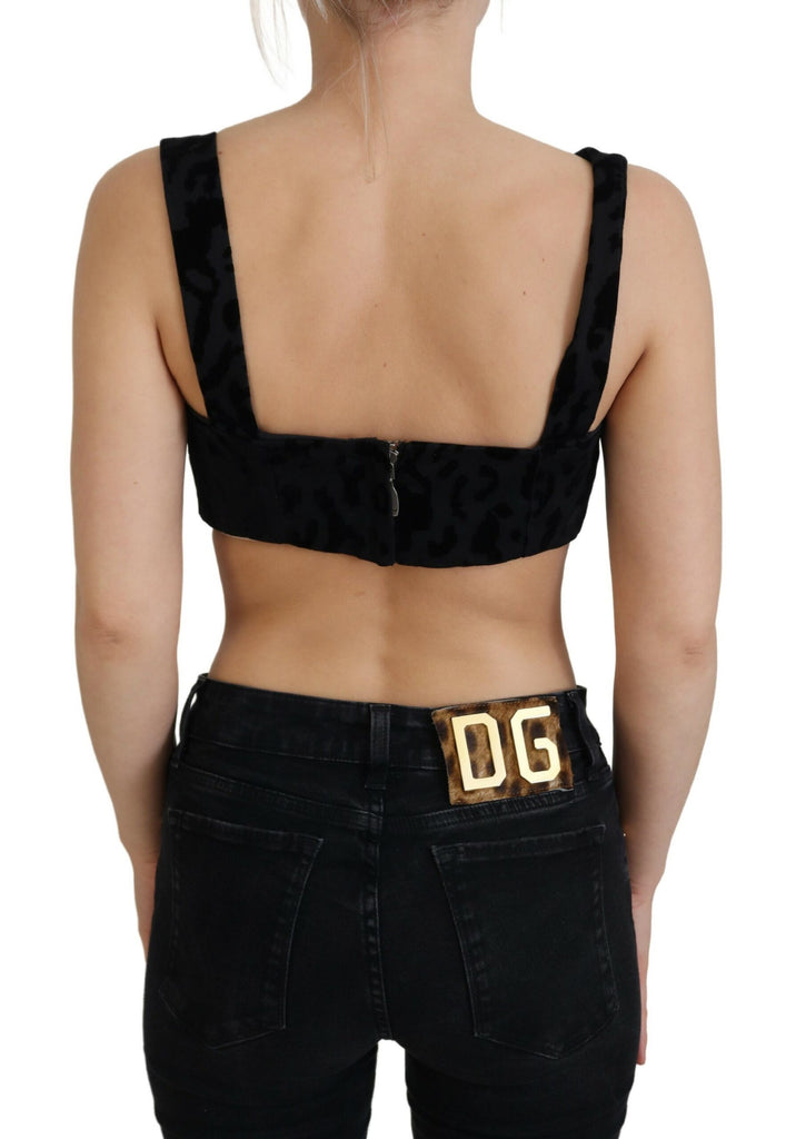 Dolce & Gabbana Black Leopard Cropped Bustier Corset Bra Top Dolce & Gabbana