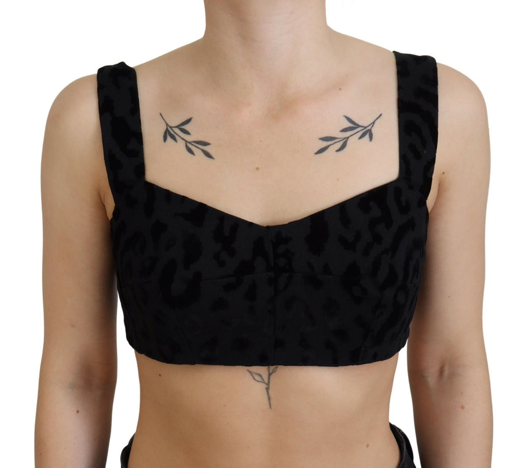 Dolce & Gabbana Black Leopard Cropped Bustier Corset Bra Top Dolce & Gabbana