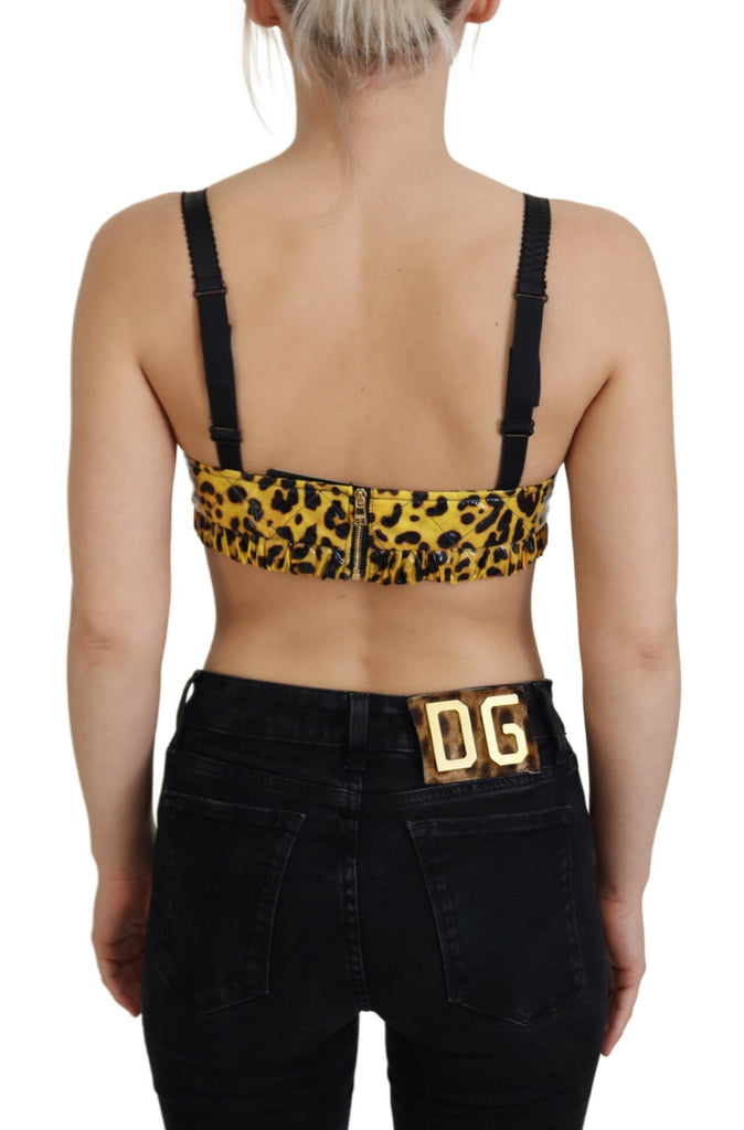 Dolce & Gabbana Yellow Leopard Cropped Bustier Corset Bra Top Dolce & Gabbana