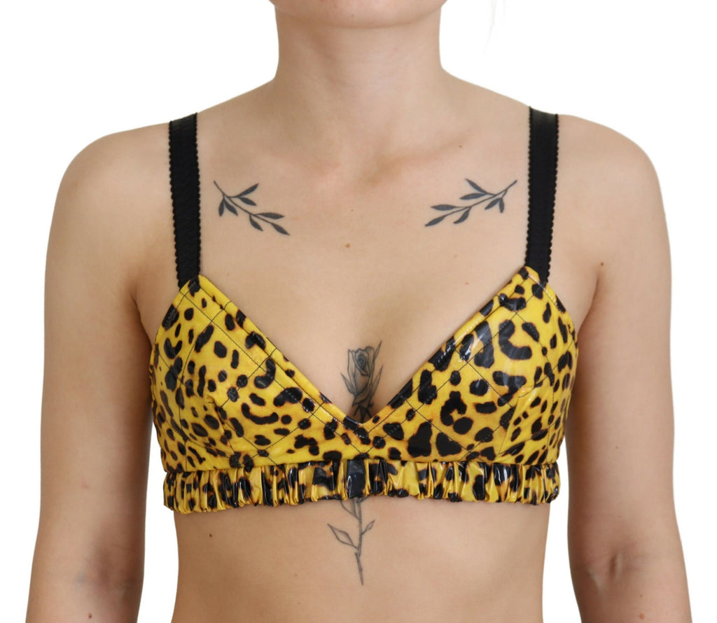 Dolce & Gabbana Yellow Leopard Cropped Bustier Corset Bra Top Dolce & Gabbana