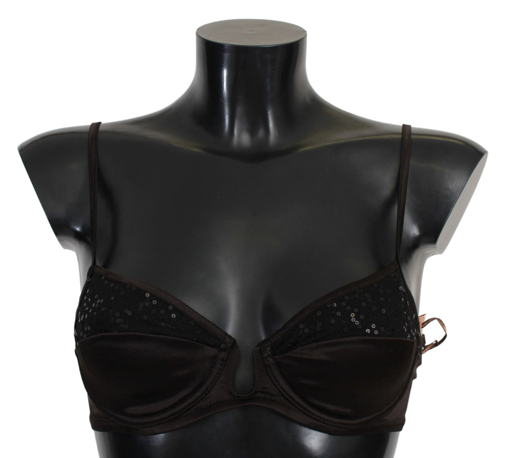 Ermanno Scervino Brown Sequined Balconcino Bra Underwear - Luxe & Glitz