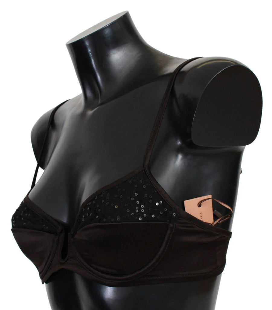 Ermanno Scervino Brown Sequined Balconcino Bra Underwear - Luxe & Glitz