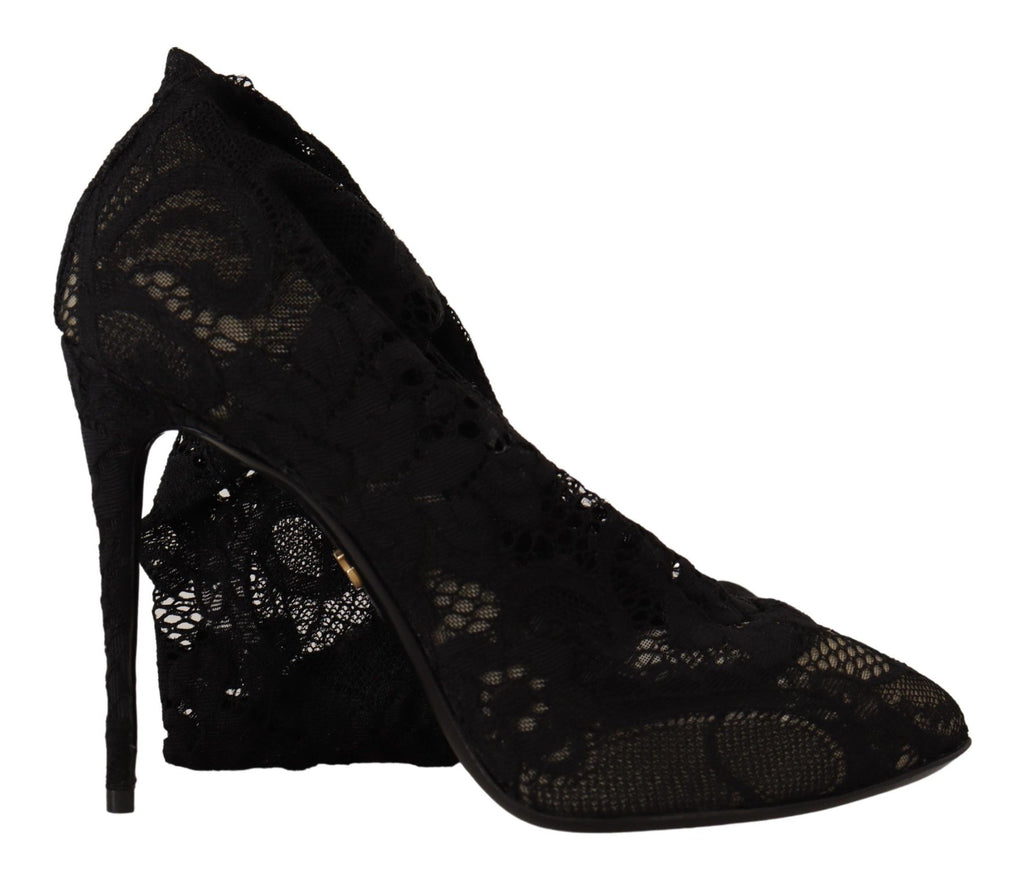 Dolce & Gabbana Black Stretch Socks Taormina Lace Boots Shoes Dolce & Gabbana