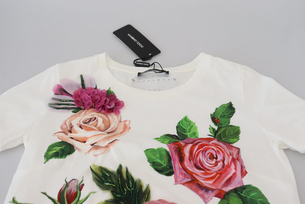 Dolce & Gabbana White Rose DGLogo Printed Short Sleeves Top Dolce & Gabbana