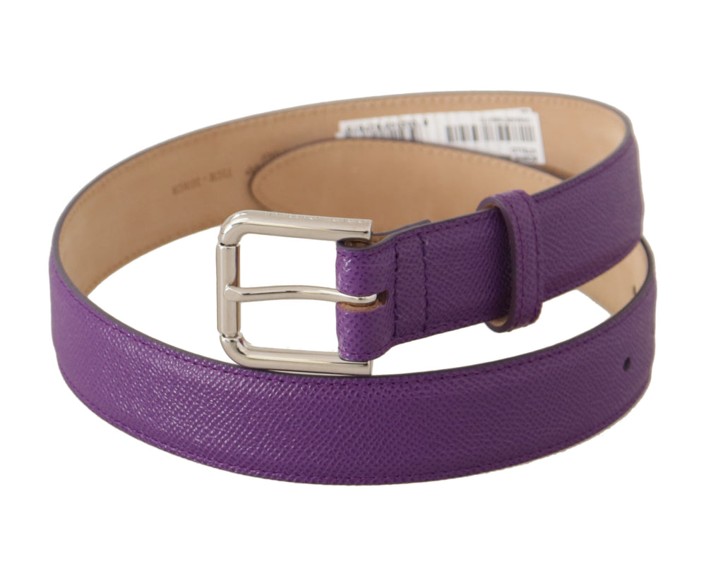 Dolce & Gabbana Purple Calfskin Leather Logo Engraved Buckle Belt - Luxe & Glitz