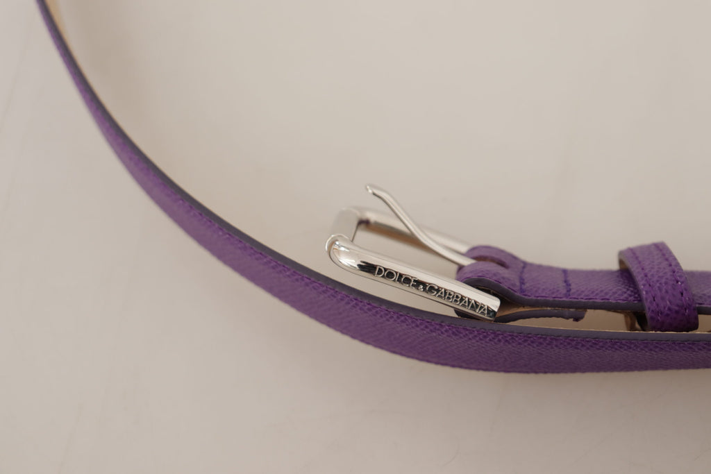 Dolce & Gabbana Purple Calfskin Leather Logo Engraved Buckle Belt - Luxe & Glitz