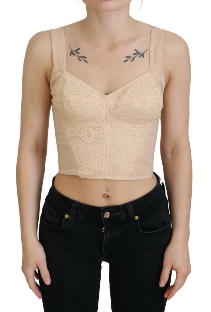 Dolce & Gabbana Beige Cropped Bustier Corset Brassiere Top Dolce & Gabbana