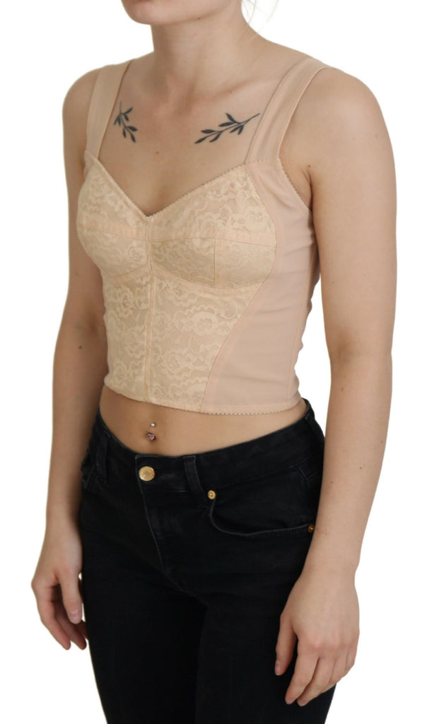 Dolce & Gabbana Beige Cropped Bustier Corset Brassiere Top Dolce & Gabbana