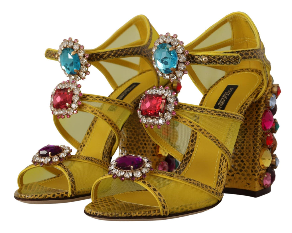 Dolce & Gabbana Yellow Leather Crystal Ayers Sandals Shoes Dolce & Gabbana