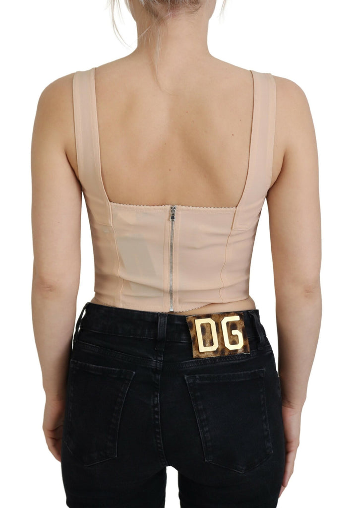 Dolce & Gabbana Beige Cropped Bustier Corset Brassiere Top Dolce & Gabbana