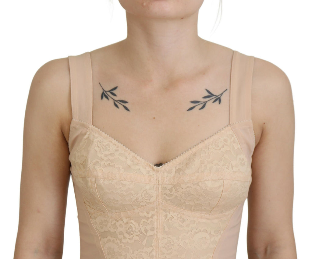 Dolce & Gabbana Beige Cropped Bustier Corset Brassiere Top Dolce & Gabbana