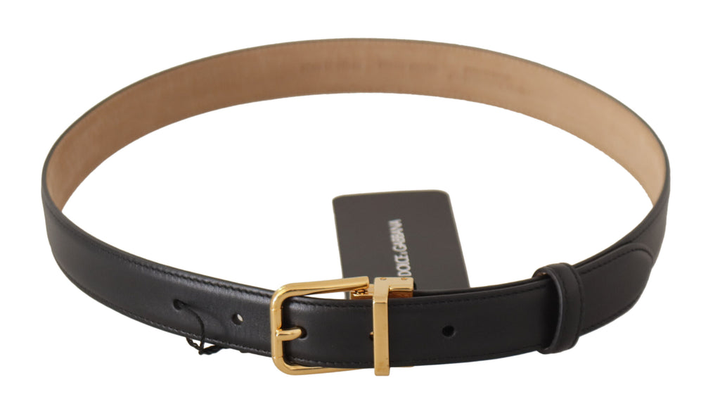 Dolce & Gabbana Black Calf Leather Gold Metal Logo Waist Buckle Belt - Luxe & Glitz