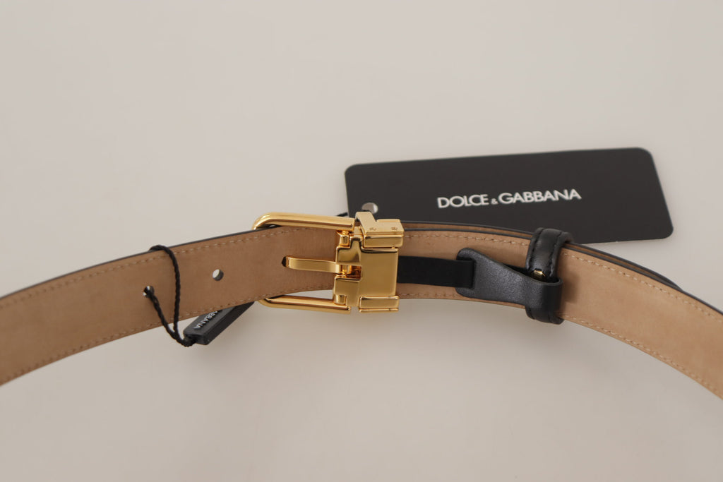 Dolce & Gabbana Black Calf Leather Gold Metal Logo Waist Buckle Belt - Luxe & Glitz