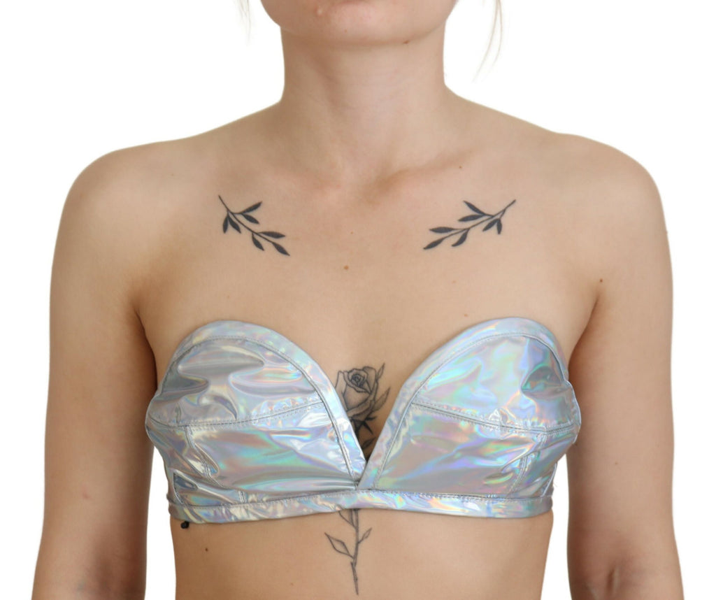 Dolce & Gabbana Silver Holographic Effect Bustier Brassiere Top Dolce & Gabbana