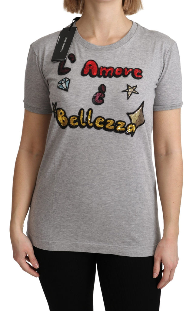 Dolce & Gabbana Gray Cotton Amore e Bellezza Top T-shirt - Luxe & Glitz