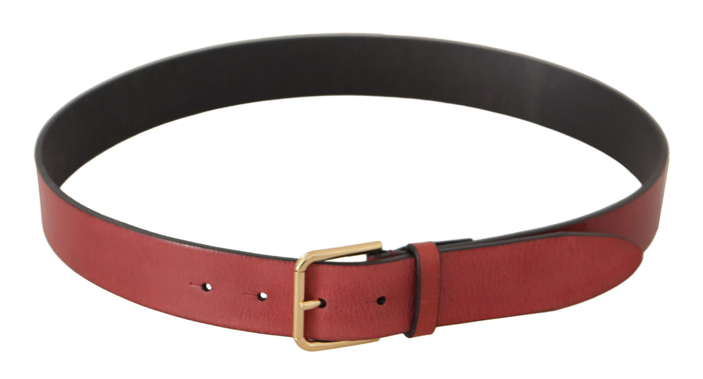 Dolce & Gabbana Red Leather Gold Logo Engraved Metal Buckle Belt - Luxe & Glitz